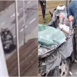 Viral video shows elderly Ukrainian man miraculously survived after the car he was driving was run over by a Russian armored vehicle 'for fun'